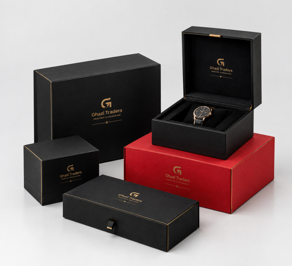 luxury black, red and gold packaging